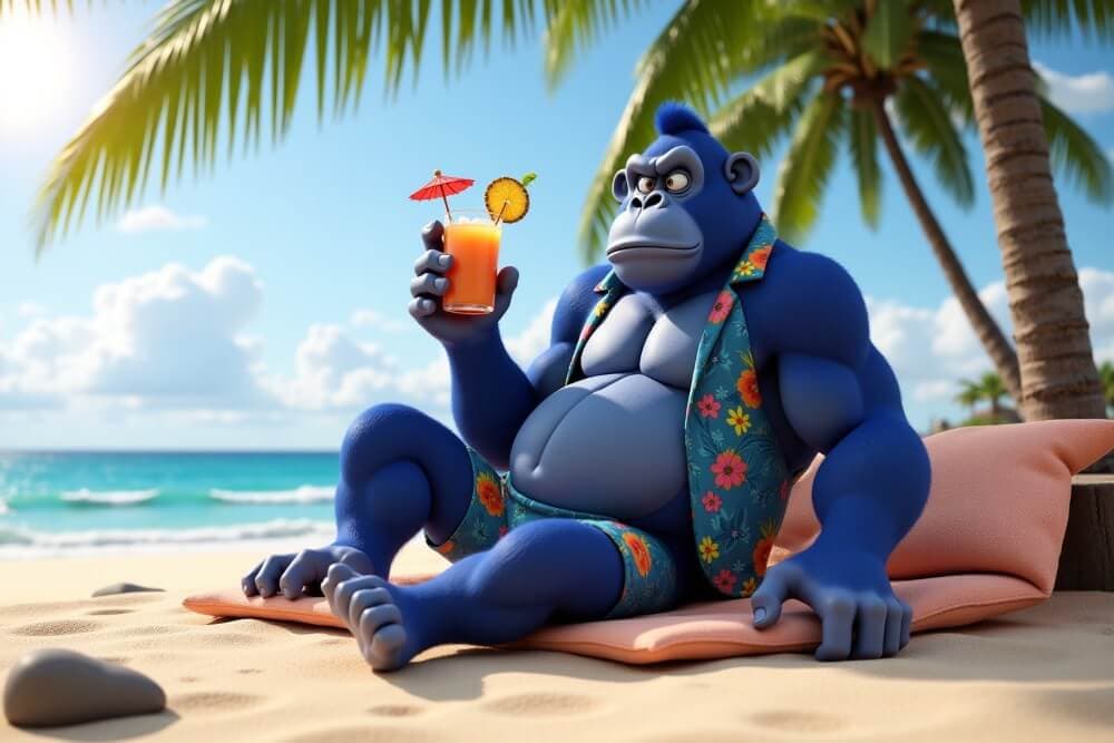 Lumpy relaxing on a beach