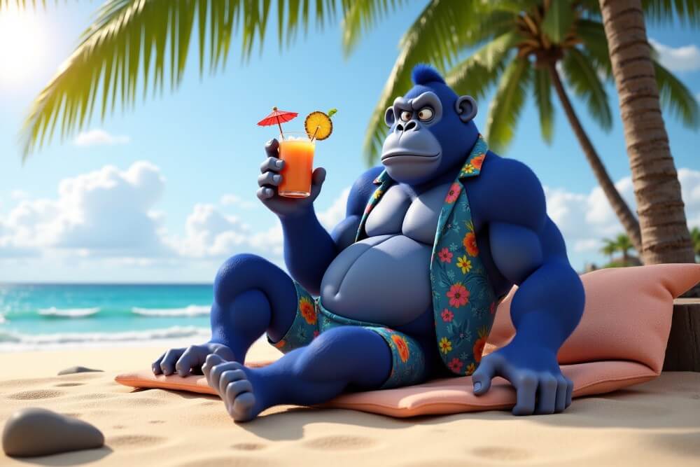 Lumpy relaxing on a beach