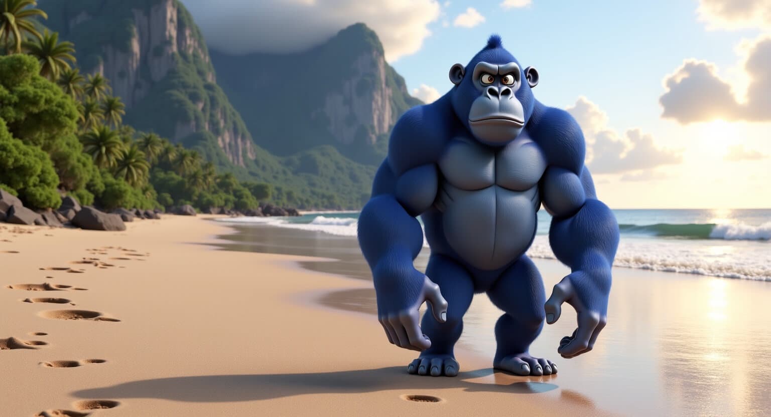 Lumpy standing on the beach